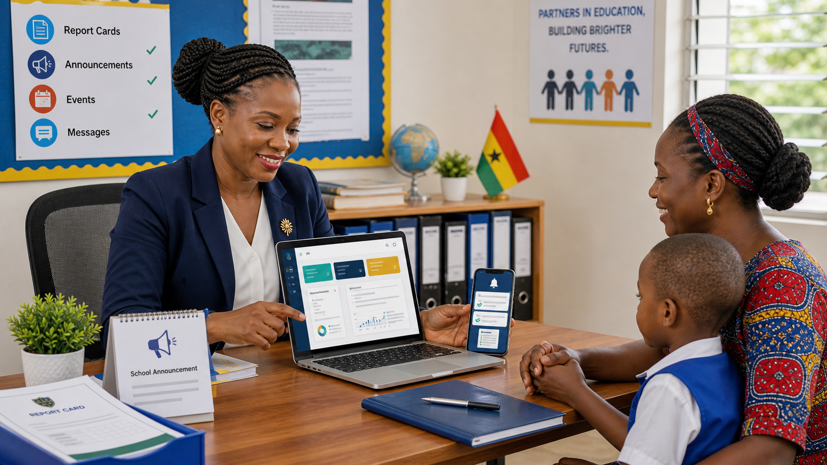 A school administrator showing parent communication and report delivery tools